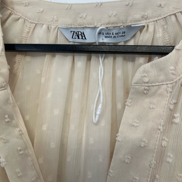 Zara Semi Sheer Swiss Dot Long Sleeve Button Down Blouse - Picture 3 of 8